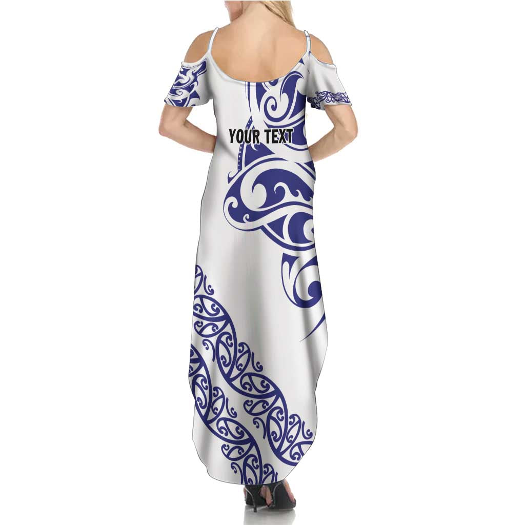All White Maori Tribal Tattoo Personalised Family Matching Summer Maxi Dress and Hawaiian Shirt Dark Blue Polynesian Style LT9 - Polynesian Pride