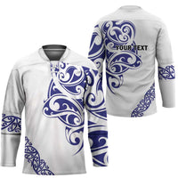 All White Maori Tribal Tattoo Personalised Hockey Jersey Dark Blue Polynesian Style - Polynesian Pride