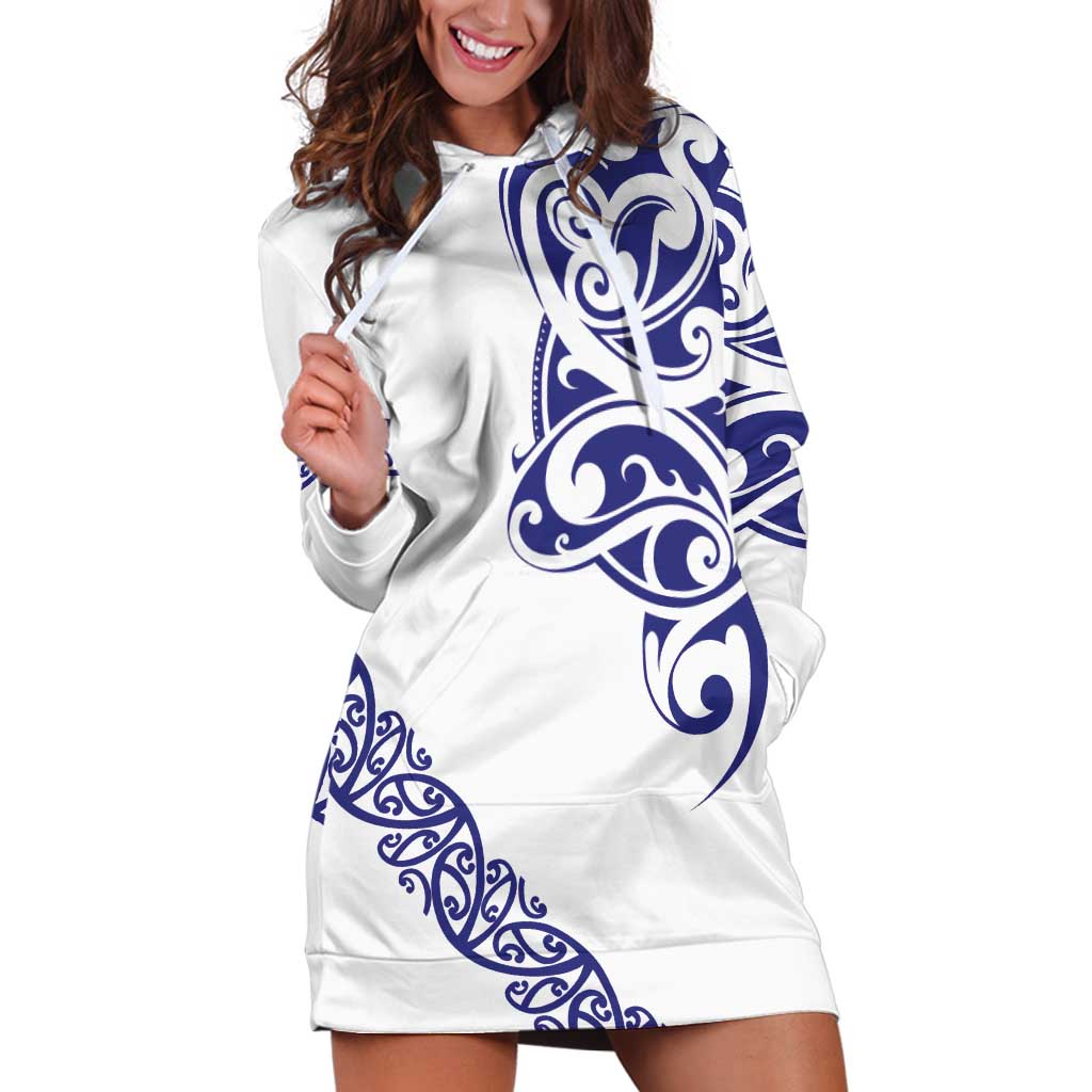 All White Maori Tribal Tattoo Personalised Hoodie Dress Dark Blue Polynesian Style LT9 Blue - Polynesian Pride
