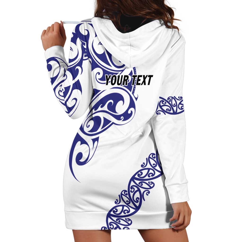 All White Maori Tribal Tattoo Personalised Hoodie Dress Dark Blue Polynesian Style LT9 - Polynesian Pride