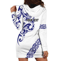 All White Maori Tribal Tattoo Personalised Hoodie Dress Dark Blue Polynesian Style LT9 - Polynesian Pride