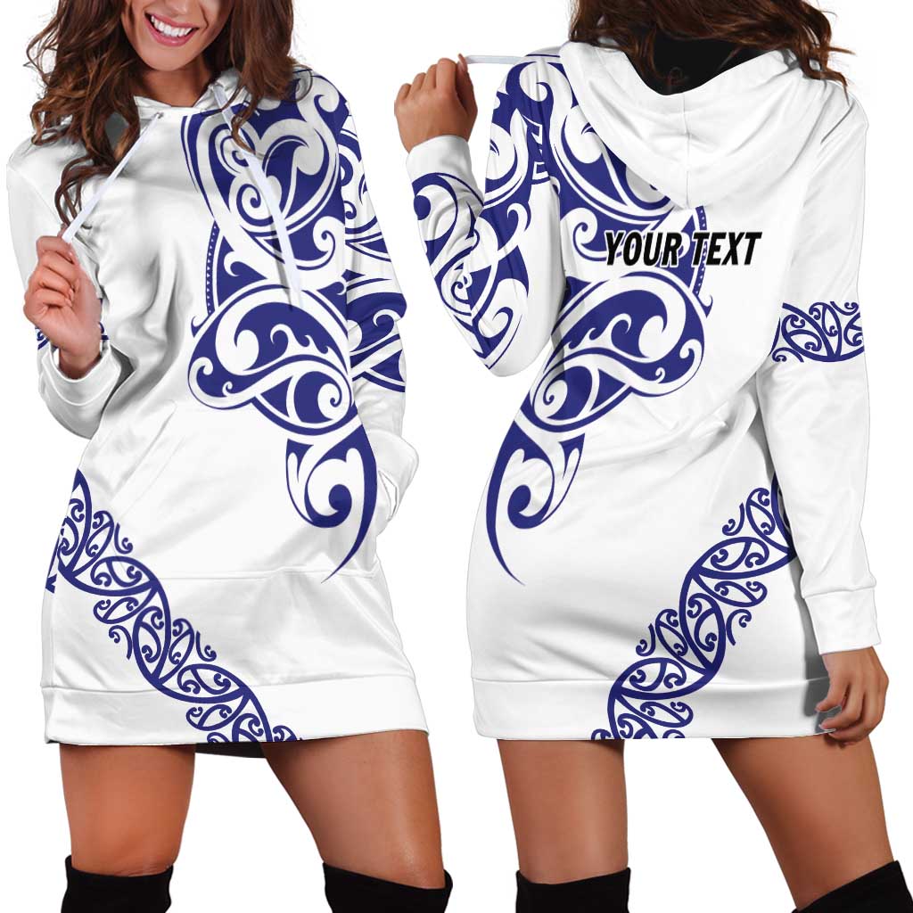 All White Maori Tribal Tattoo Personalised Hoodie Dress Dark Blue Polynesian Style LT9 - Polynesian Pride