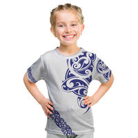 All White Maori Tribal Tattoo Personalised Kid T Shirt Dark Blue Polynesian Style LT9 Blue - Polynesian Pride