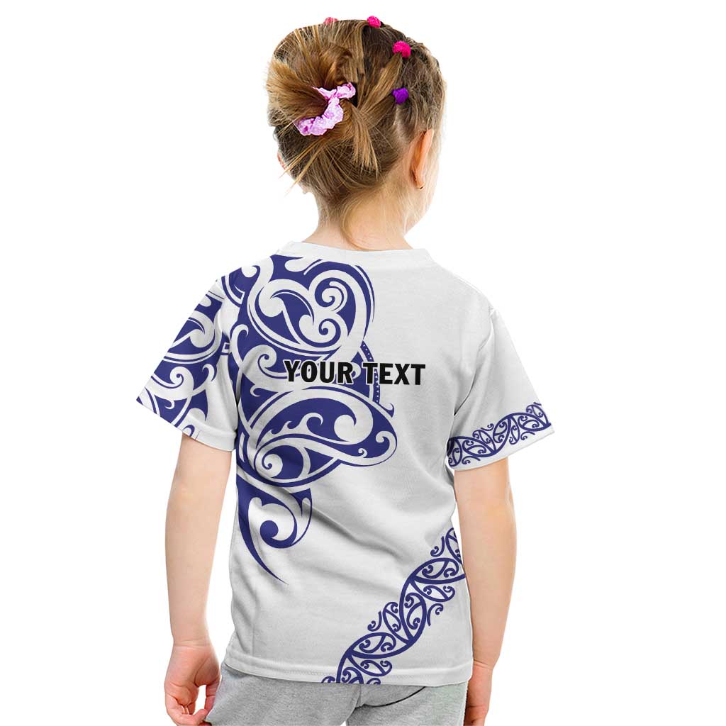 All White Maori Tribal Tattoo Personalised Kid T Shirt Dark Blue Polynesian Style LT9 - Polynesian Pride