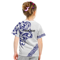 All White Maori Tribal Tattoo Personalised Kid T Shirt Dark Blue Polynesian Style LT9 - Polynesian Pride