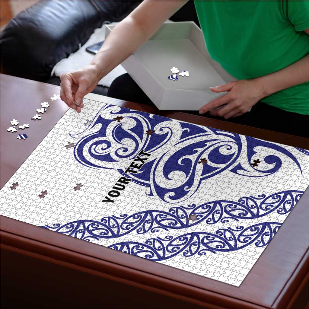 All White Maori Tribal Tattoo Personalised Puzzle Dark Blue Polynesian Style - Polynesian Pride