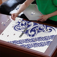 All White Maori Tribal Tattoo Personalised Puzzle Dark Blue Polynesian Style - Polynesian Pride