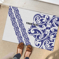 All White Maori Tribal Tattoo Personalised Rubber Doormat Dark Blue Polynesian Style - Polynesian Pride