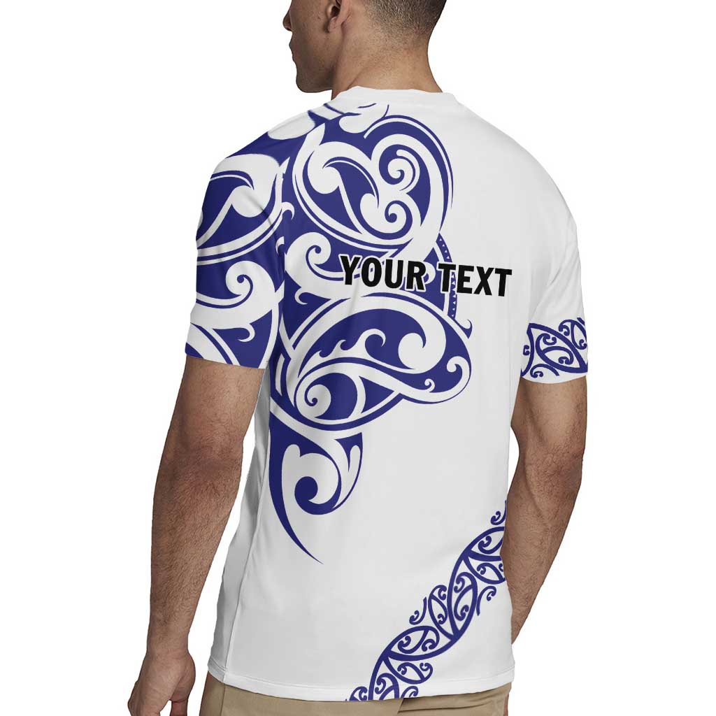 All White Maori Tribal Tattoo Personalised Rugby Jersey Dark Blue Polynesian Style - Polynesian Pride