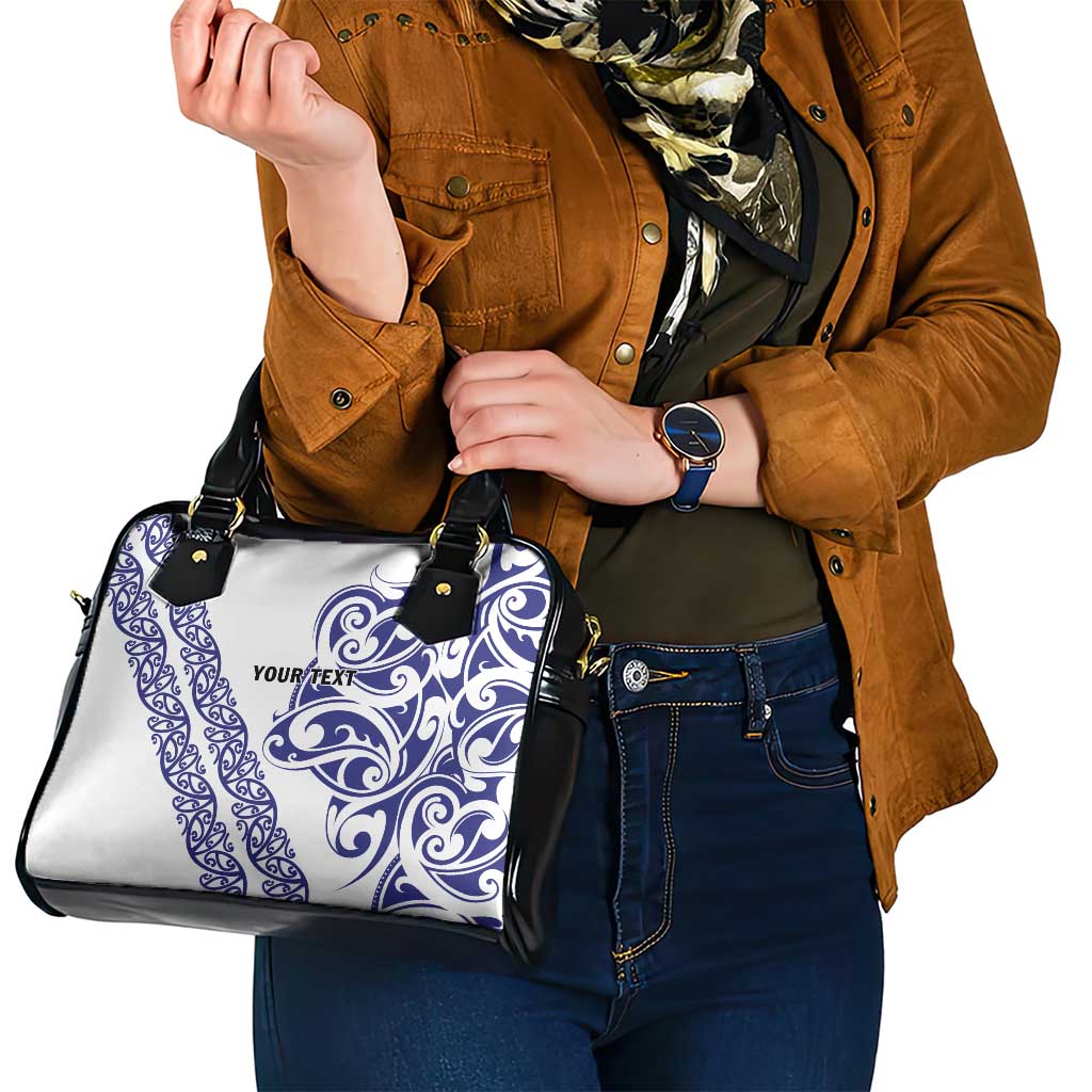 All White Maori Tribal Tattoo Personalised Shoulder Handbag Dark Blue Polynesian Style - Polynesian Pride