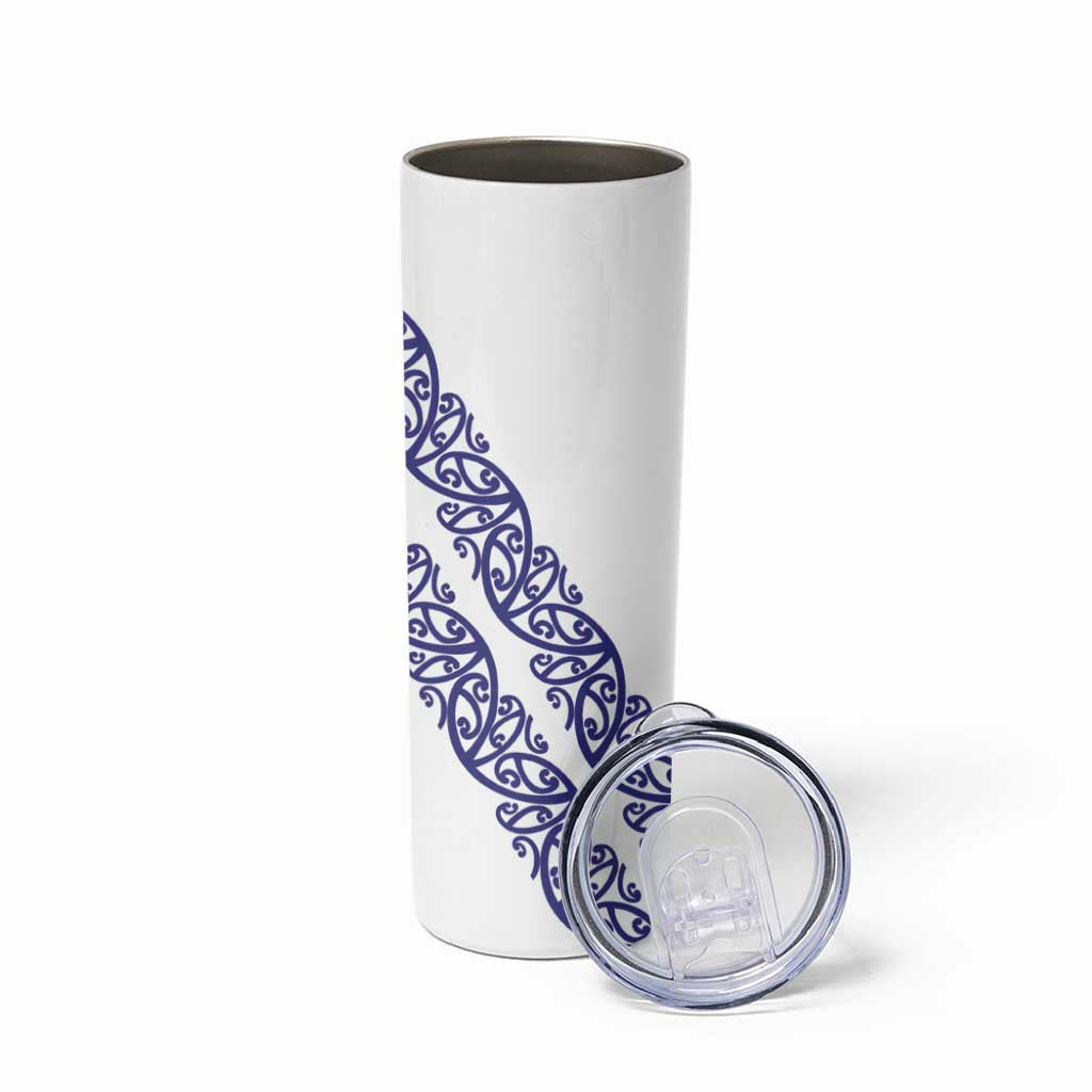All White Maori Tribal Tattoo Personalised Skinny Tumbler Dark Blue Polynesian Style LT9 - Polynesian Pride