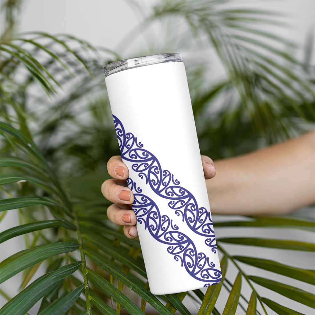 All White Maori Tribal Tattoo Personalised Skinny Tumbler Dark Blue Polynesian Style LT9 - Polynesian Pride