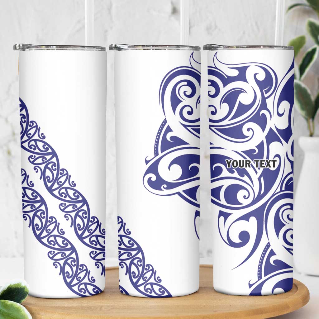 All White Maori Tribal Tattoo Personalised Skinny Tumbler Dark Blue Polynesian Style LT9 - Polynesian Pride