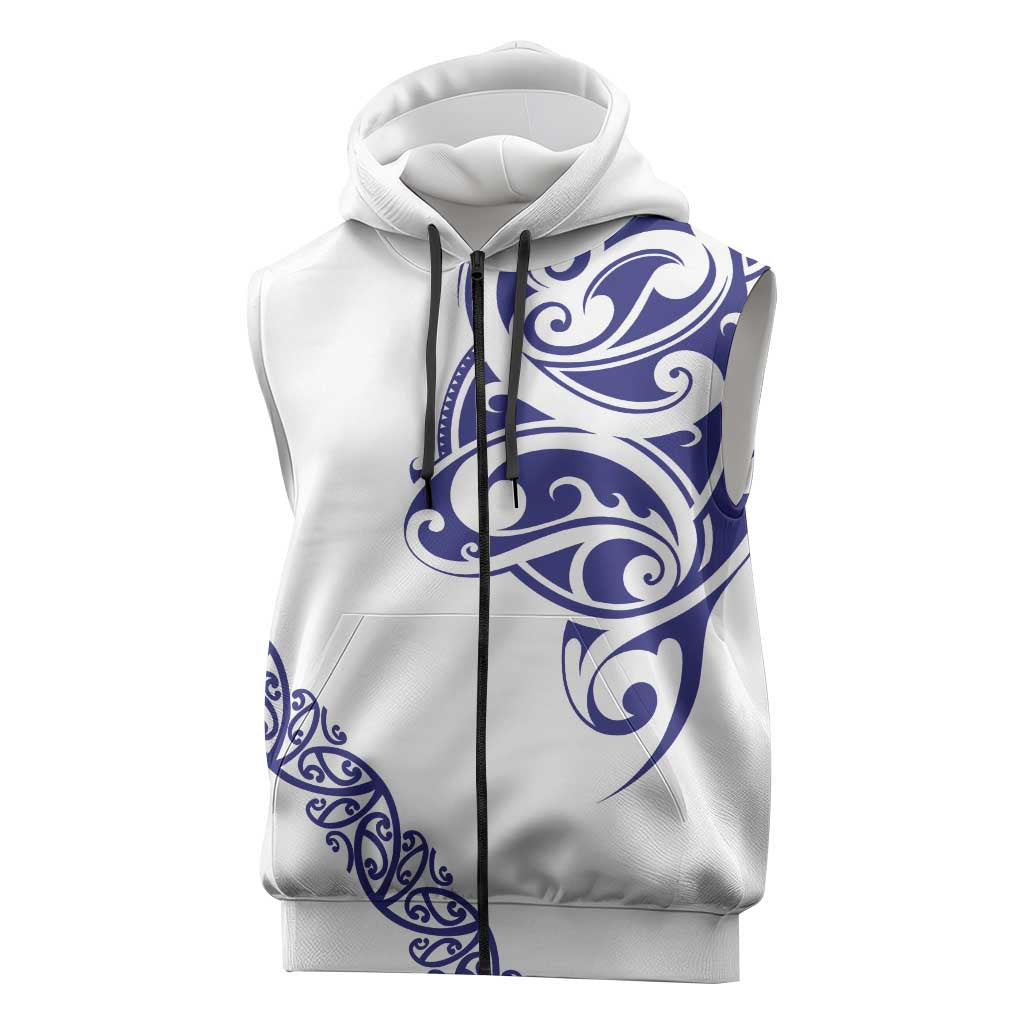 All White Maori Tribal Tattoo Personalised Sleeveless Zip Hoodie Dark Blue Polynesian Style LT9