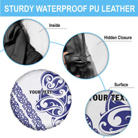 All White Maori Tribal Tattoo Personalised Spare Tire Cover Dark Blue Polynesian Style - Polynesian Pride