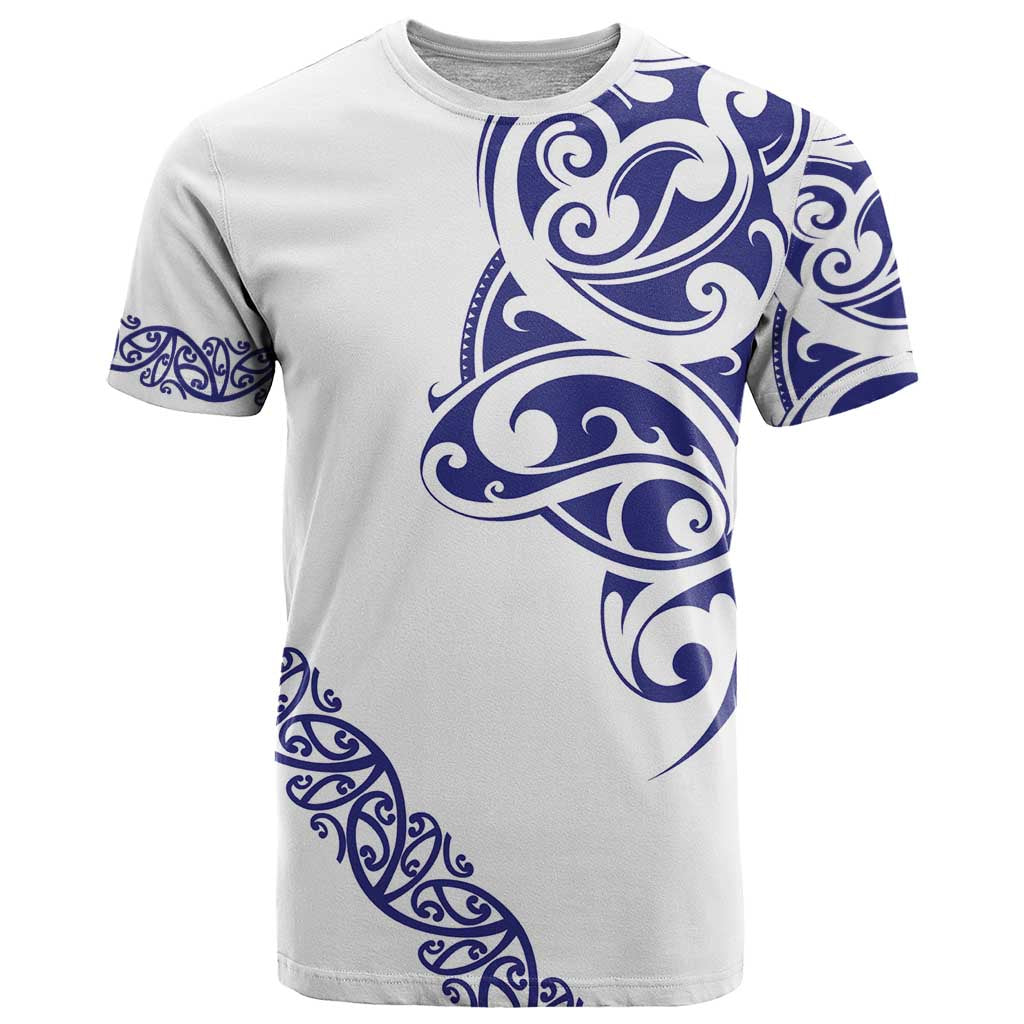 All White Maori Tribal Tattoo Personalised T Shirt Dark Blue Polynesian Style - Polynesian Pride