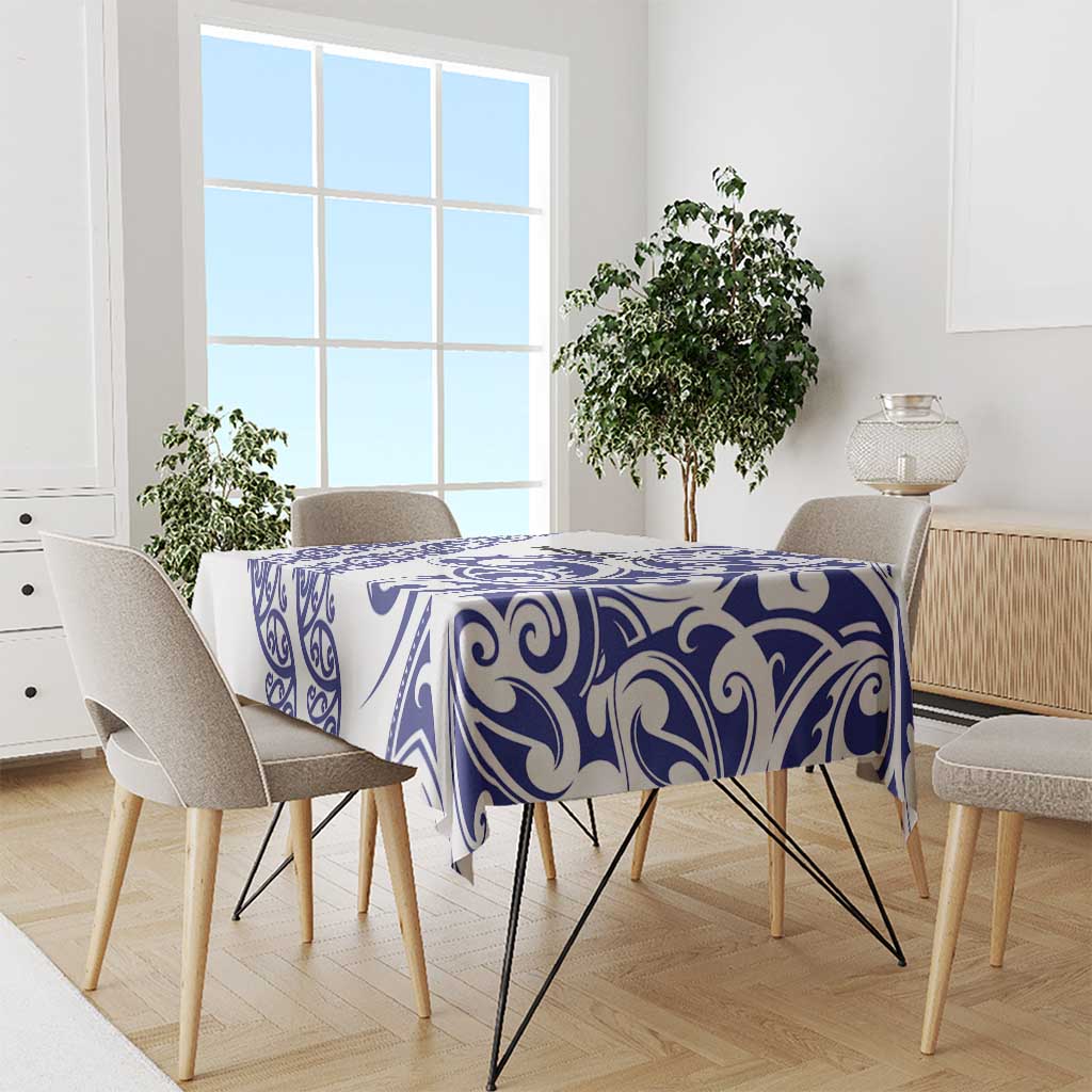 All White Maori Tribal Tattoo Personalised Tablecloth Dark Blue Polynesian Style - Polynesian Pride