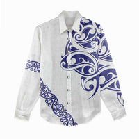 All White Maori Tribal Tattoo Personalised Women Casual Shirt Dark Blue Polynesian Style LT9 - Polynesian Pride