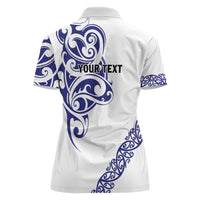 All White Maori Tribal Tattoo Personalised Women Polo Shirt Dark Blue Polynesian Style - Polynesian Pride