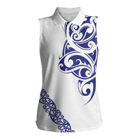 All White Maori Tribal Tattoo Personalised Women Sleeveless Polo Shirt Dark Blue Polynesian Style LT9 Female Blue - Polynesian Pride