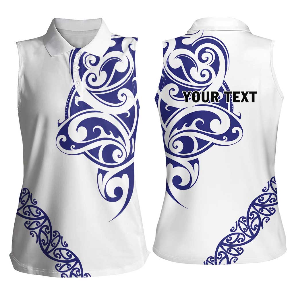 All White Maori Tribal Tattoo Personalised Women Sleeveless Polo Shirt Dark Blue Polynesian Style LT9 - Polynesian Pride