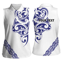 All White Maori Tribal Tattoo Personalised Women Sleeveless Polo Shirt Dark Blue Polynesian Style LT9 - Polynesian Pride