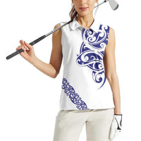 All White Maori Tribal Tattoo Personalised Women Sleeveless Polo Shirt Dark Blue Polynesian Style LT9 - Polynesian Pride