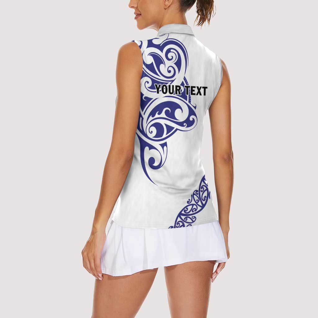 All White Maori Tribal Tattoo Personalised Women Sleeveless Polo Shirt Dark Blue Polynesian Style LT9 - Polynesian Pride