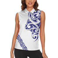 All White Maori Tribal Tattoo Personalised Women Sleeveless Polo Shirt Dark Blue Polynesian Style LT9 - Polynesian Pride
