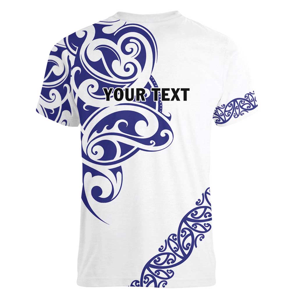 All White Maori Tribal Tattoo Personalised Women V-Neck T-Shirt Dark Blue Polynesian Style LT9 - Polynesian Pride