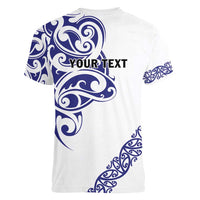 All White Maori Tribal Tattoo Personalised Women V-Neck T-Shirt Dark Blue Polynesian Style LT9 - Polynesian Pride