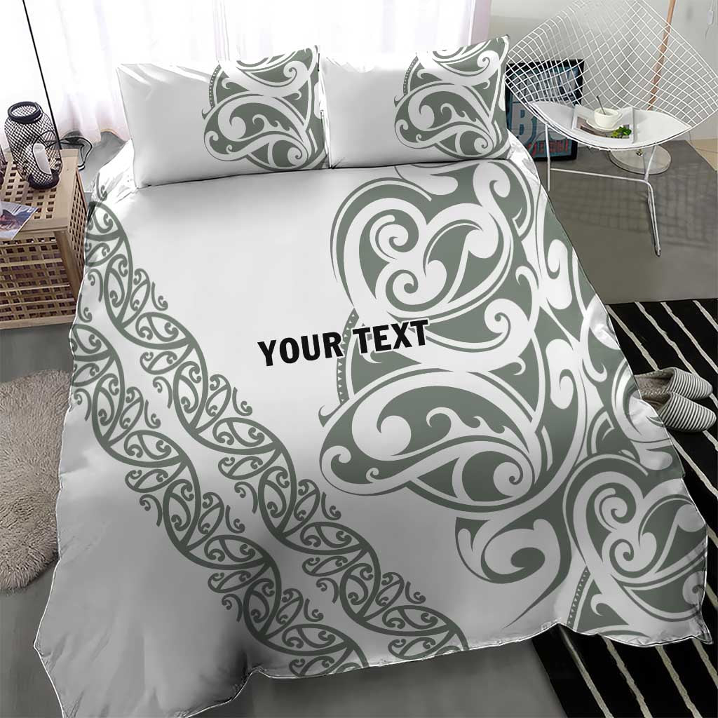 All White Maori Tribal Tattoo Personalised Bedding Set Moss Green Polynesian Style - Polynesian Pride