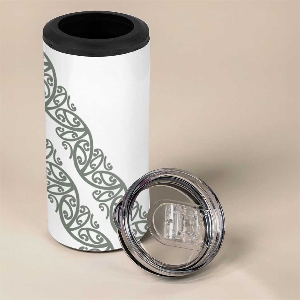 All White Maori Tribal Tattoo Personalised 4 in 1 Can Cooler Tumbler Moss Green Polynesian Style LT9 - Polynesian Pride