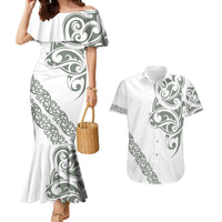 All White Maori Tribal Tattoo Personalised Couples Matching Mermaid Dress and Hawaiian Shirt Moss Green Polynesian Style LT9 Green - Polynesian Pride