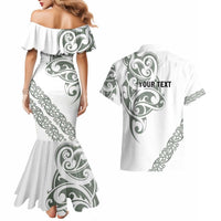 All White Maori Tribal Tattoo Personalised Couples Matching Mermaid Dress and Hawaiian Shirt Moss Green Polynesian Style LT9 - Polynesian Pride