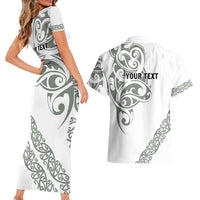 All White Maori Tribal Tattoo Personalised Couples Matching Short Sleeve Bodycon Dress and Hawaiian Shirt Moss Green Polynesian Style LT9 - Polynesian Pride