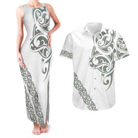 All White Maori Tribal Tattoo Personalised Couples Matching Tank Maxi Dress and Hawaiian Shirt Moss Green Polynesian Style LT9 Green - Polynesian Pride
