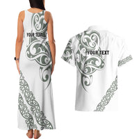 All White Maori Tribal Tattoo Personalised Couples Matching Tank Maxi Dress and Hawaiian Shirt Moss Green Polynesian Style LT9 - Polynesian Pride