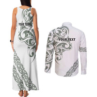 All White Maori Tribal Tattoo Personalised Couples Matching Tank Maxi Dress and Long Sleeve Button Shirt Moss Green Polynesian Style LT9 - Polynesian Pride