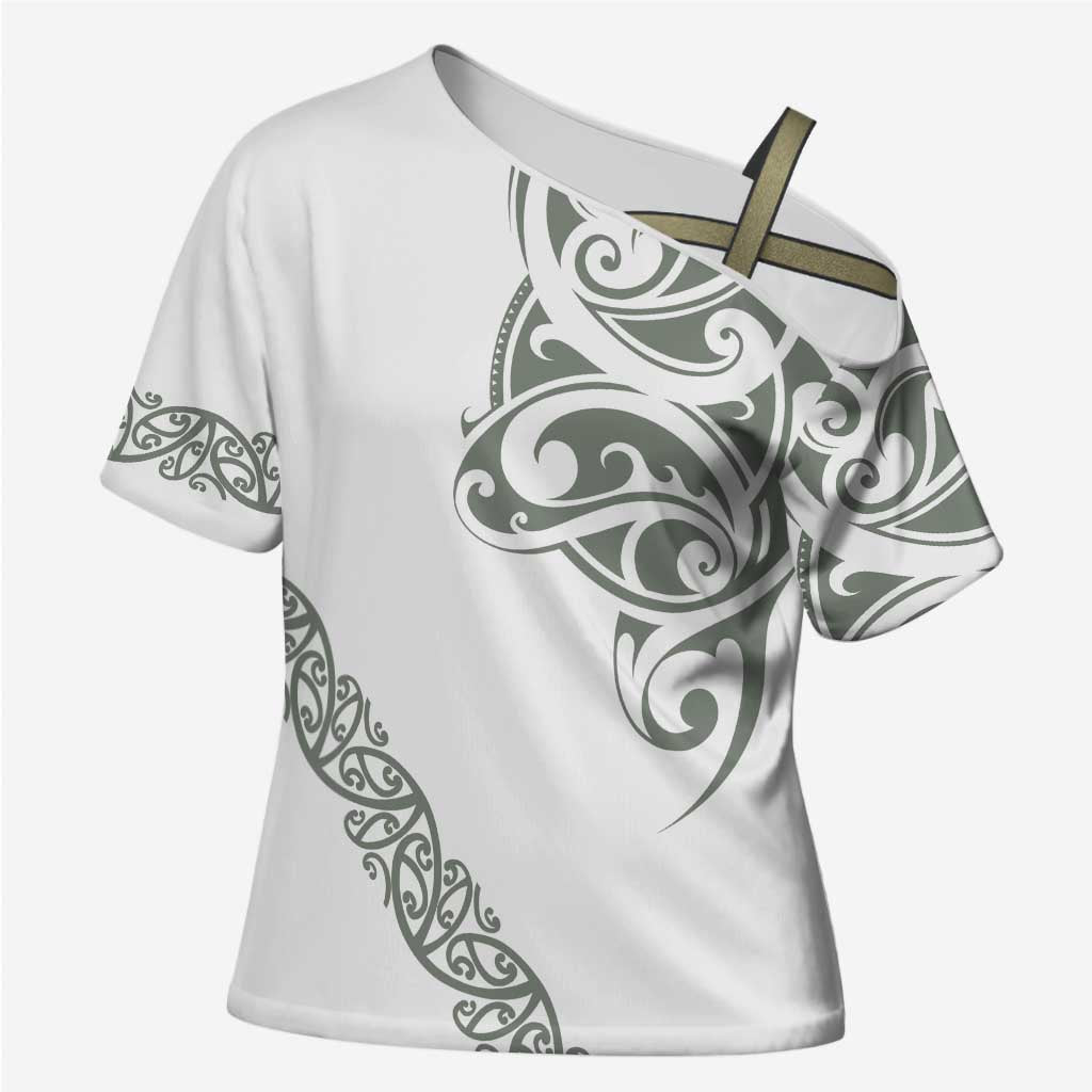 All White Maori Tribal Tattoo Personalised Cross Shoulder Shirt Moss Green Polynesian Style LT9 Female Green - Polynesian Pride