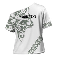 All White Maori Tribal Tattoo Personalised Cross Shoulder Shirt Moss Green Polynesian Style LT9 - Polynesian Pride