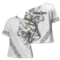 All White Maori Tribal Tattoo Personalised Cross Shoulder Shirt Moss Green Polynesian Style LT9 - Polynesian Pride