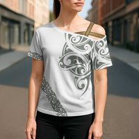 All White Maori Tribal Tattoo Personalised Cross Shoulder Shirt Moss Green Polynesian Style LT9 - Polynesian Pride