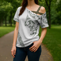 All White Maori Tribal Tattoo Personalised Cross Shoulder Shirt Moss Green Polynesian Style LT9 - Polynesian Pride