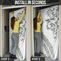 All White Maori Tribal Tattoo Personalised Door Cover Moss Green Polynesian Style - Polynesian Pride