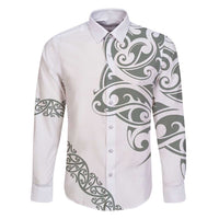 All White Maori Tribal Tattoo Personalised Family Matching Long Sleeve Bodycon Dress and Hawaiian Shirt Moss Green Polynesian Style LT9 Dad's Shirt - Long Sleeve Green - Polynesian Pride