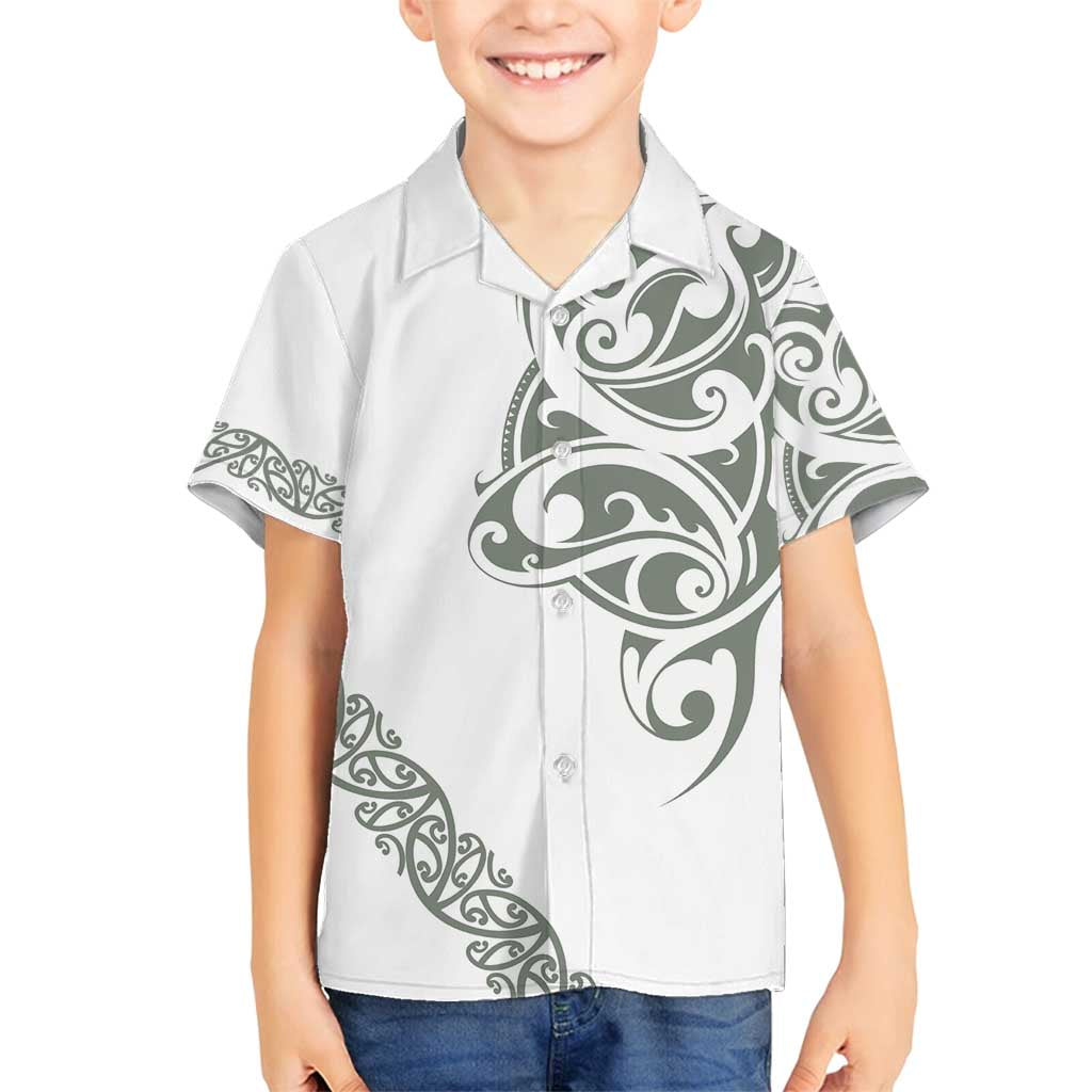 All White Maori Tribal Tattoo Personalised Family Matching Long Sleeve Bodycon Dress and Hawaiian Shirt Moss Green Polynesian Style LT9 Son's Shirt Green - Polynesian Pride