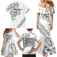 All White Maori Tribal Tattoo Personalised Family Matching Mermaid Dress and Hawaiian Shirt Moss Green Polynesian Style LT9 - Polynesian Pride