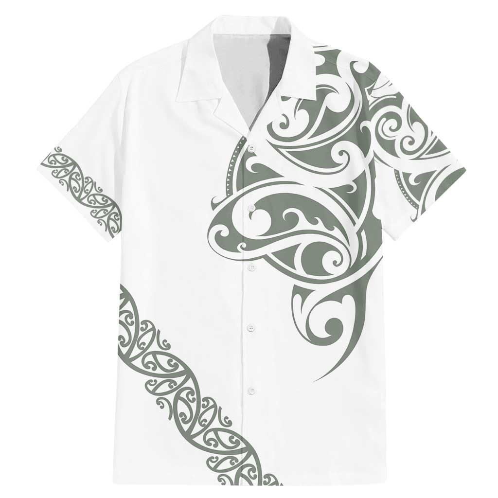 All White Maori Tribal Tattoo Personalised Family Matching Mermaid Dress and Hawaiian Shirt Moss Green Polynesian Style LT9 Dad's Shirt - Short Sleeve Green - Polynesian Pride