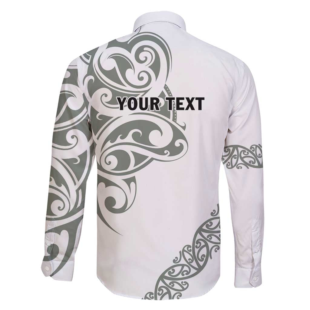 All White Maori Tribal Tattoo Personalised Family Matching Off Shoulder Maxi Dress and Hawaiian Shirt Moss Green Polynesian Style LT9 - Polynesian Pride
